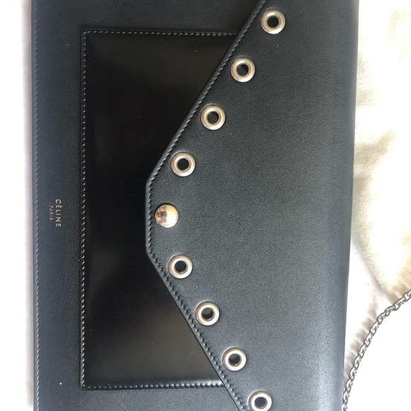 Celine leather pocket clutch bag on chain - Picture 2 of 7